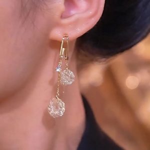 Zircon Crystal Golden Tassel Earrings Women