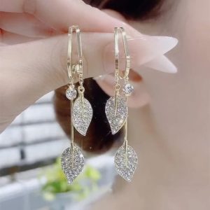 Luxury Opal Leaf Long Tassel Earring